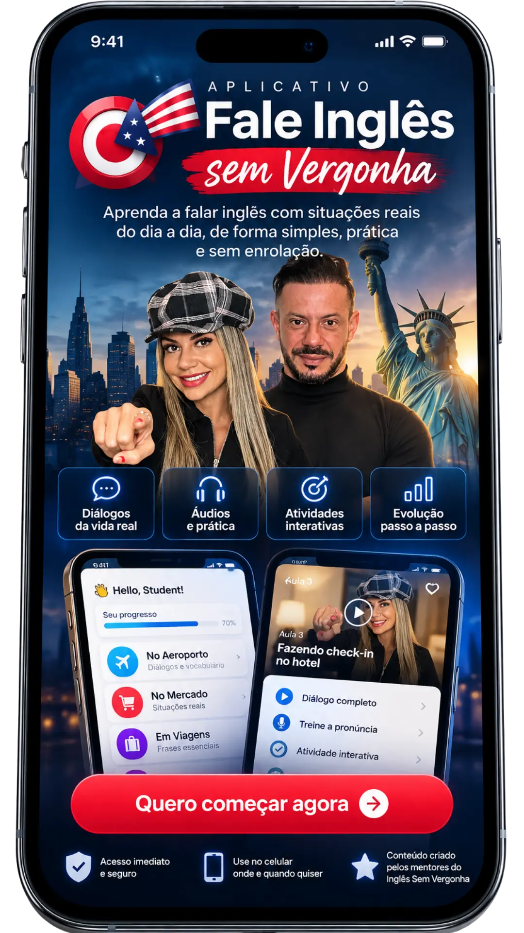 App Fale Inglês Sem Vergonha no celular